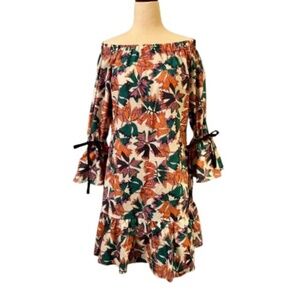 Lis Lareida Floral Print Off Shoulder Bell Sleeve Flounce Hem Tori Dress 38 or M